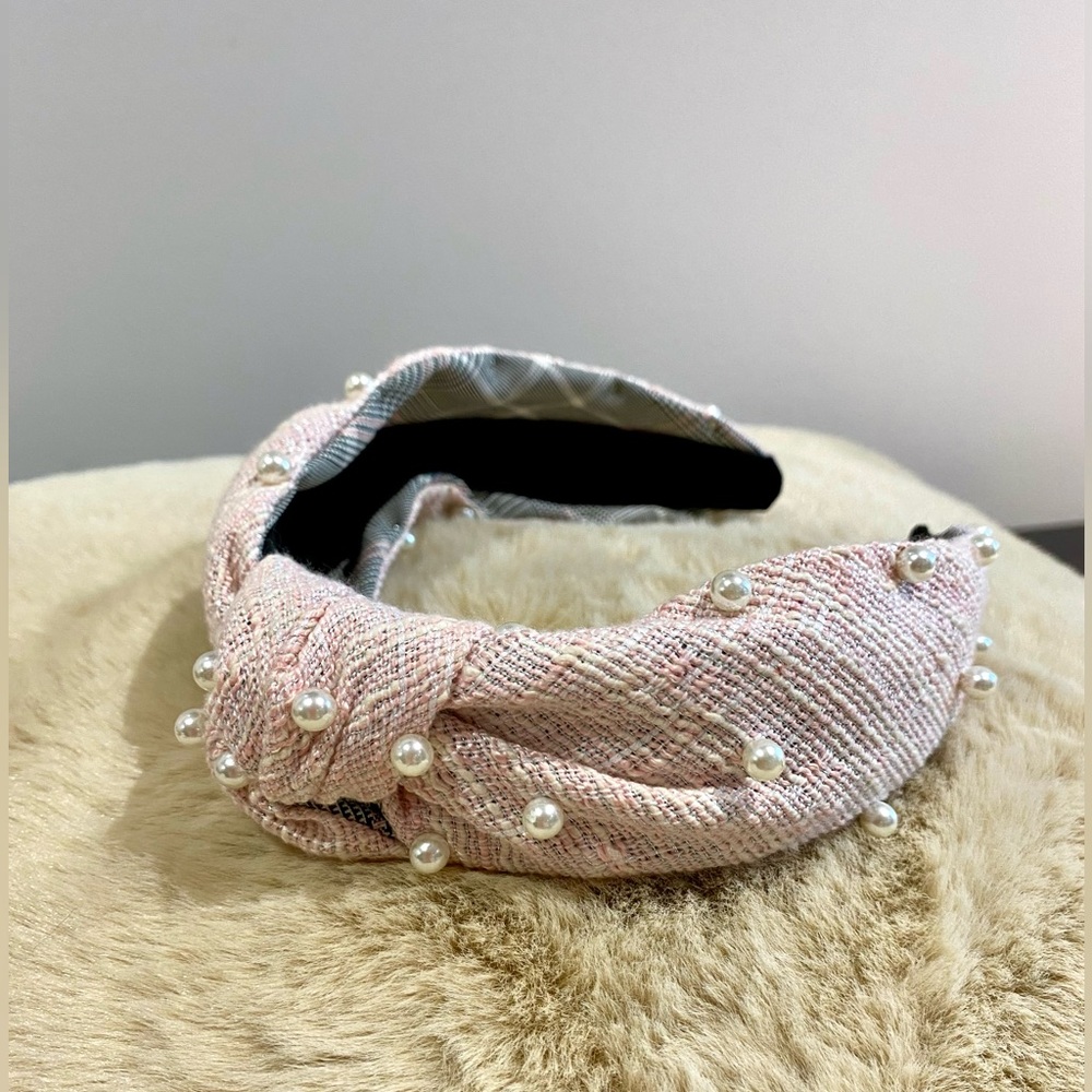Elegant Pink Pearl-Embellished Headband